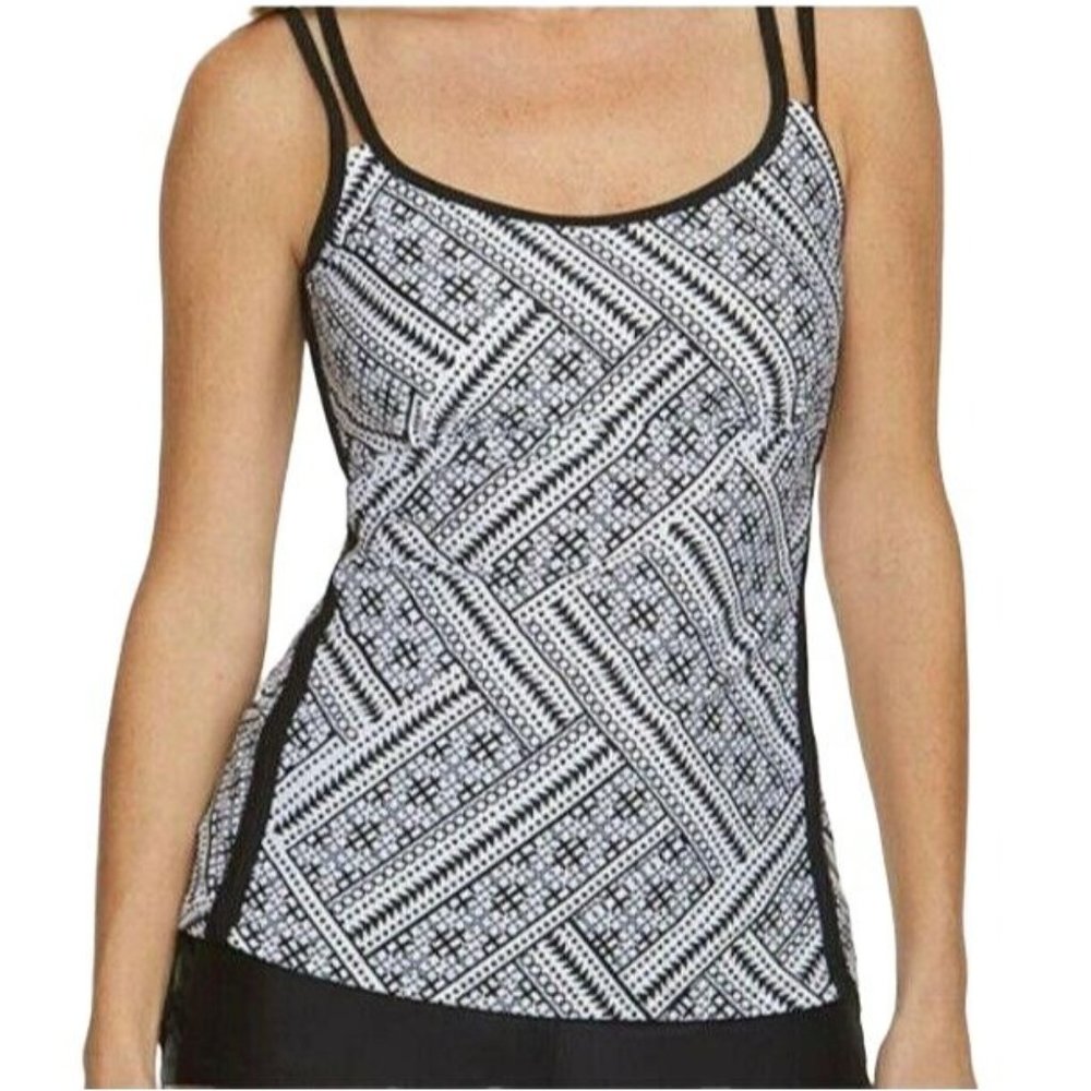 Splashletics NWT Tankini Swimsuit Top Black White Size XL